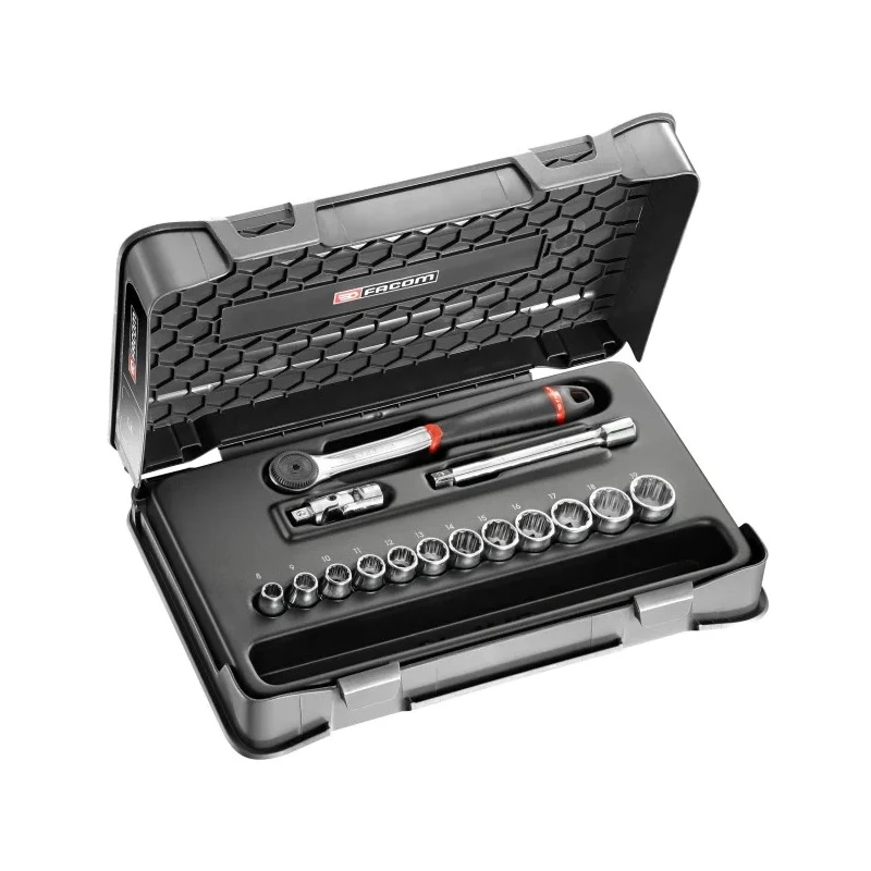 Facom 15-Piece 3/8 in Drive 12 Point Socket Set with Ratchet Extension and Universal Joint J.161-1P12