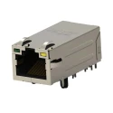 TE Connectivity RJ45 Connector Female, Through Hole, Cat5e Nickel Plated Brass Shield Right Angle 2 Port 