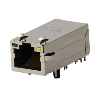 TE Connectivity RJ45 Connector Female, Through Hole, Cat5e Nickel Plated Brass Shield Right Angle 2 Port 