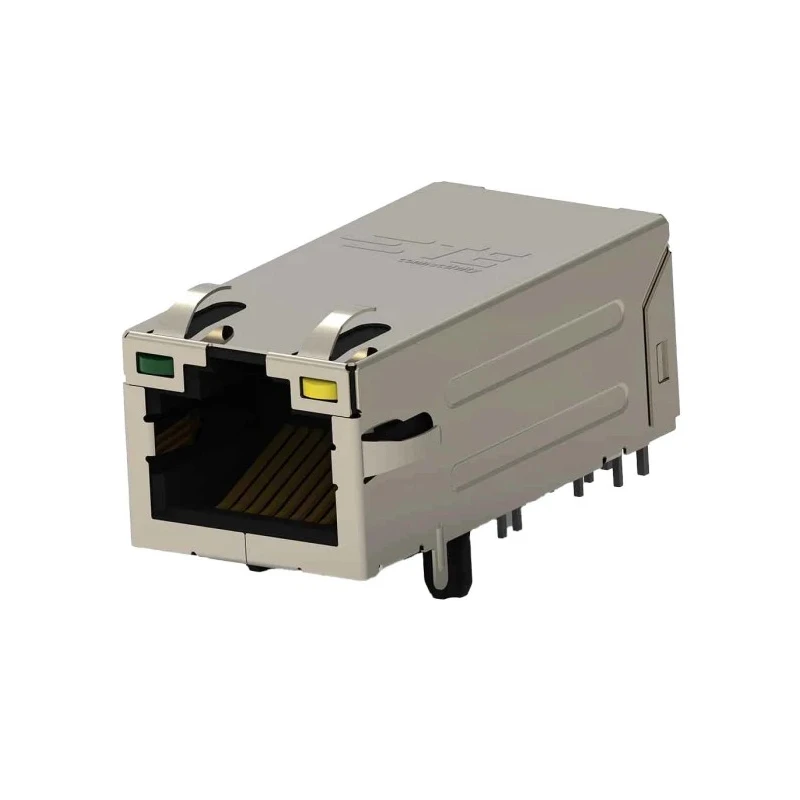TE Connectivity RJ45 Connector Female, Through Hole, Cat5e Nickel Plated Brass Shield Right Angle 2 Port 
