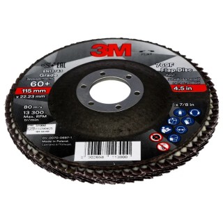 3M Zirconia Aluminium Flap Disc 115 mm Diameter Fine Grade P60 Grit Quick Change Bore 22.23 mm 7100196817