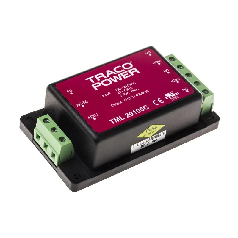 TRACOPOWER Switching Power Supply 5V DC 20W 4A Chassis Mount TML 20105C