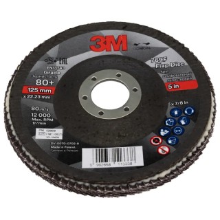 3M Zirconia Aluminium Flap Disc 125mm Diameter Fine Grade P80 Grit Quick Change Series 769F 7100196791