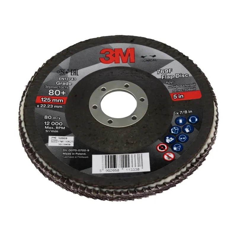 3M Zirconia Aluminium Flap Disc 125mm Diameter Fine Grade P80 Grit Quick Change Series 769F 7100196791