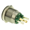 Bulgin Stainless Steel Vandal Resistant Illuminated Momentary Push Button Switch Panel Mount SPST Green LED IP66 24V MPI002