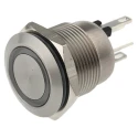 Bulgin Illuminated Stainless Steel Momentary Push Button Switch Panel Mount, 19.2 mm Cutout, SPST, Blue, Red LED MPI002