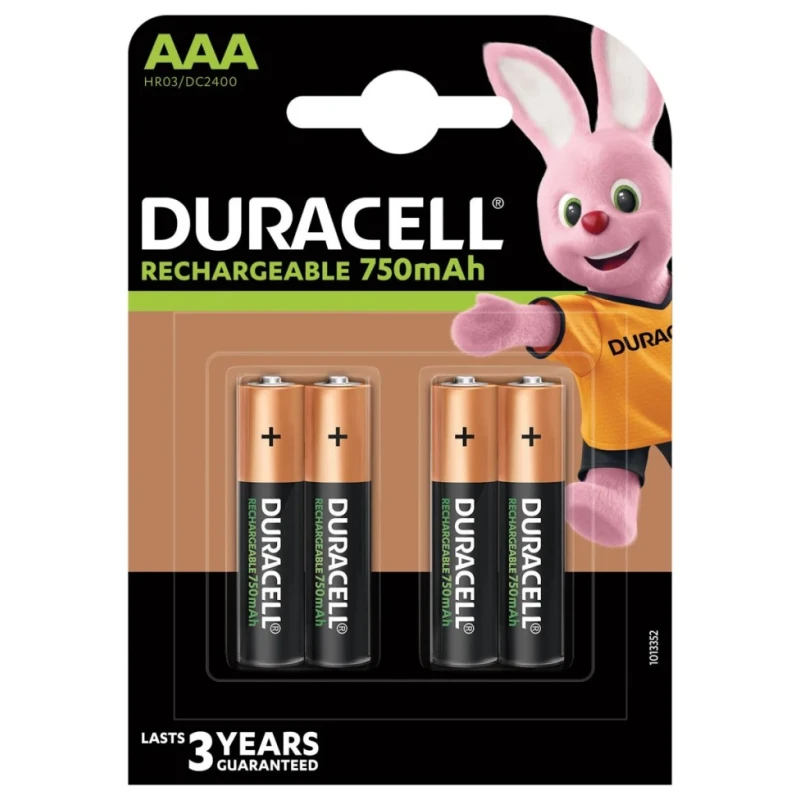 Duracell NiMH Rechargeable AAA Battery 750 mAh 1.2 V HR03 P4 RS