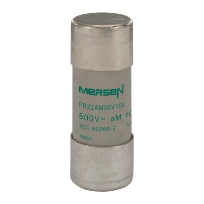 Mersen 100A AM Ceramic Cartridge Fuse, 22 x 58 mm, 500V AC, Super Fast Acting, Ceramic Body Y217693 / FR22AM50V100