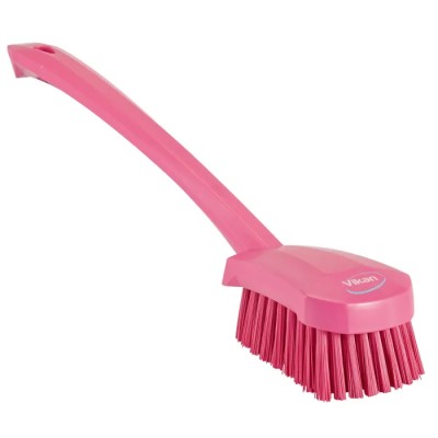 Vikan Pink Scrubbing Brush with 36 mm Bristle Length, Long Handle, 415 mm Length, Model 41861
