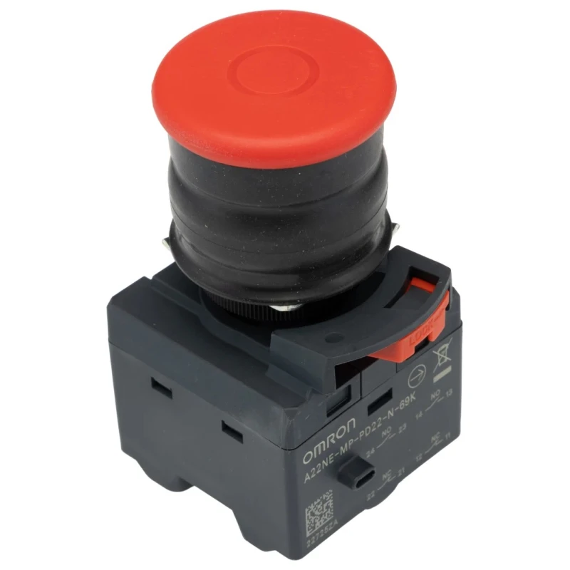 Omron Pull to Reset Emergency Stop Push Button 22 mm Cutout, 2 NC/2 NO Contacts, IP69K A22NE-MP-PD22-N-69K