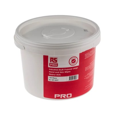 RS PRO Multi Purpose Industrial Wet Hand Wipes Bucket of 150 Single Use White 189-0297