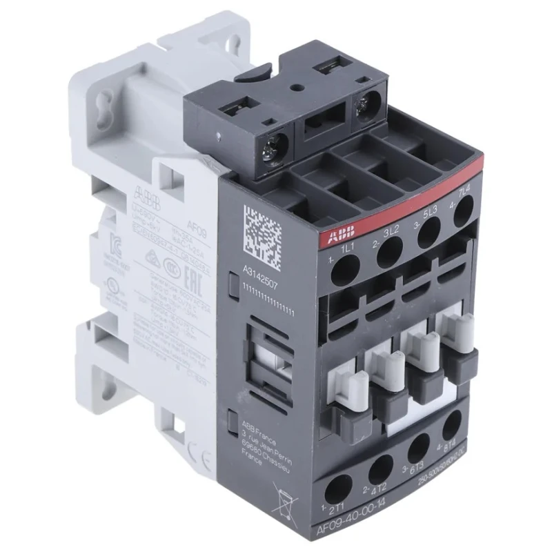 ABB Contactor, 250 to 500 V AC/DC Coil, 4-Pole, 25 A Contact Current, 4 kW Power Rating, 4 NO Auxiliary Contacts, 690 V AF09