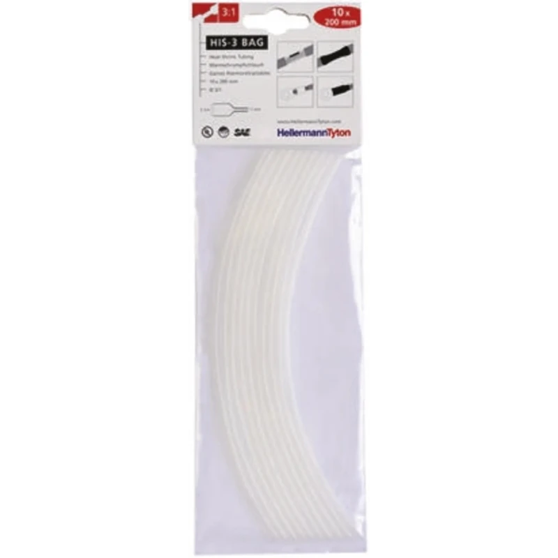 HellermannTyton Heat Shrink Tubing Clear Cross Linked Polyolefin 3 mm Diameter 200 mm Length 308-30315 HIS-3-BAG-3/1-PO-X-CL