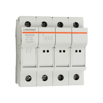 Mersen 25A Rail Mount Thermoplastic Fuse Holder for 8 x 32 mm Fuses, 3-Pole, 400V AC H1062676 / CMC83N