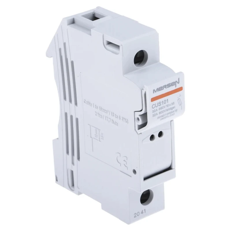 Mersen 32A Rail Mount Fuse Holder for 10 x 38 mm, 1P-Pole, Thermoplastic Case, 1 kV AC/DC, 690V AC G1062721 / CUS101