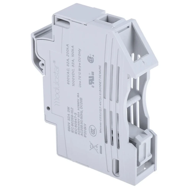 Mersen 32A Rail Mount Fuse Holder for 10 x 38 mm, 1P-Pole, Thermoplastic Case, 1 kV AC/DC, 690V AC G1062721 / CUS101