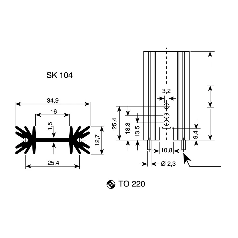 Fischer Elektronik Heatsink for PCB Components Black Anodised Aluminium Clip Mount 14°C/W SK104-25,4-STS-22