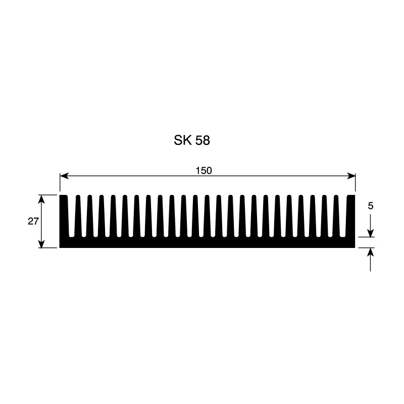 Fischer Elektronik Universal Rectangular Aluminium Heatsink Black Finish 27mm x 100mm x 150mm SK58-100-SA