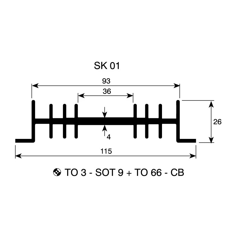 Fischer Elektronik Heatsink Guide Rails For PCBs Mounting Parts, Aluminium, Black Anodised, 2.5°C/W Thermal SK01-75-SA