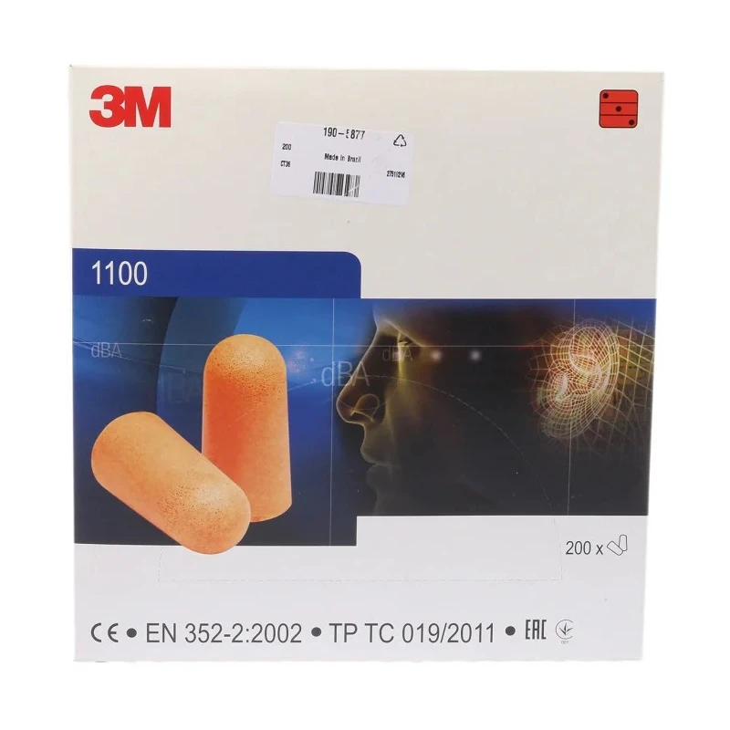 3M 1100 Series Orange Disposable Ear Plugs 37dB Noise Reduction Rating, Polyurethane Foam, 200 Pairs 1100
