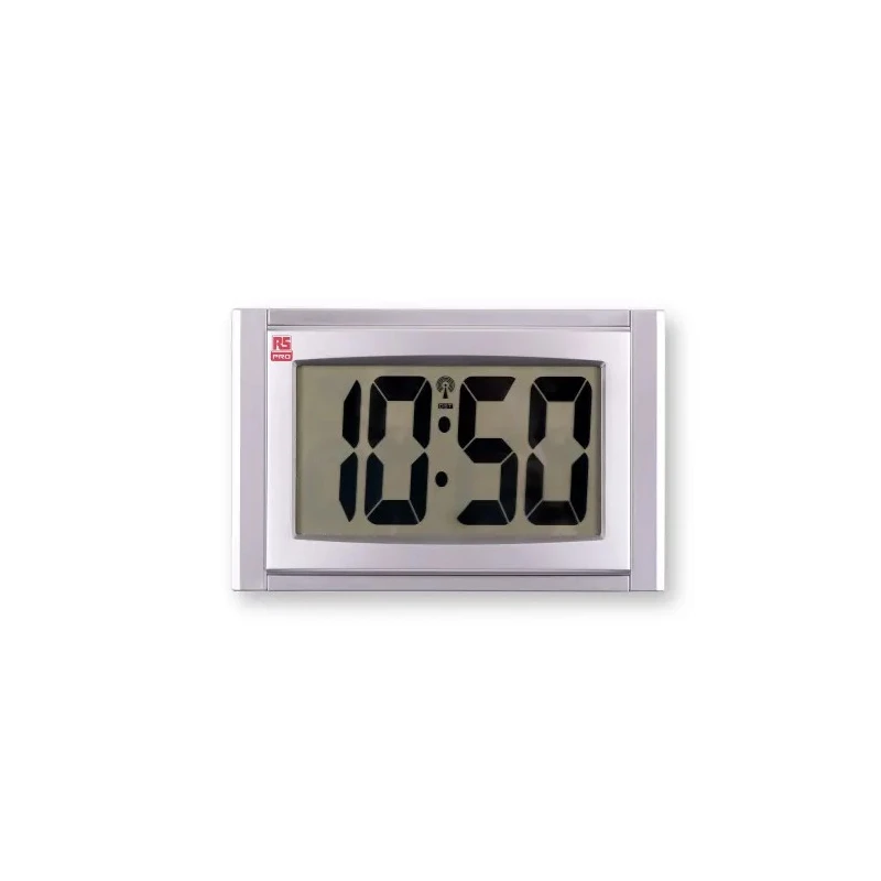 RS PRO Silver Radio Controlled Digital Clock Desktop, Wall 190-6883