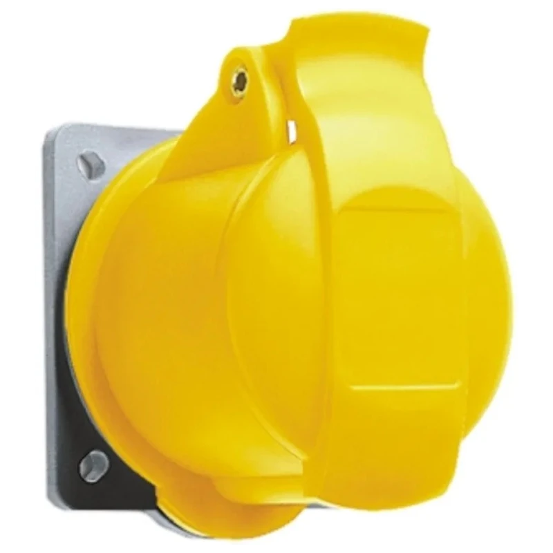 Amphenol Industrial Panel Mount Industrial Power Connector 2P+PE 16A 110V IP44 Yellow Easy & Safe IP44