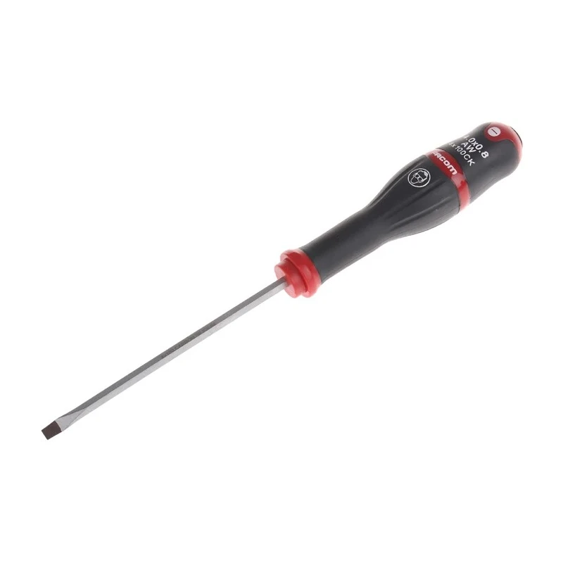 Facom Standard Slotted Screwdriver, 100 mm Blade Length, 204 mm Overall Length, Insulated Polyamide Handle, Steel ATW4X100CK