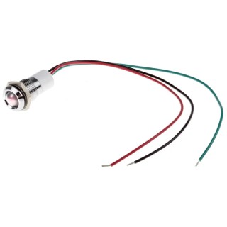 RS PRO Panel Mount Indicator 12V DC 20mA Lead Wire Termination IP67 Silver Bezel Prominent 722-7394