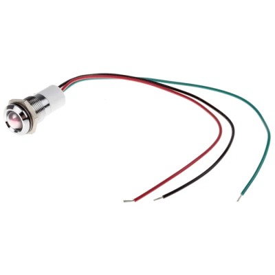 RS PRO Panel Mount Indicator 12V DC 20mA Lead Wire Termination IP67 Silver Bezel Prominent 722-7394