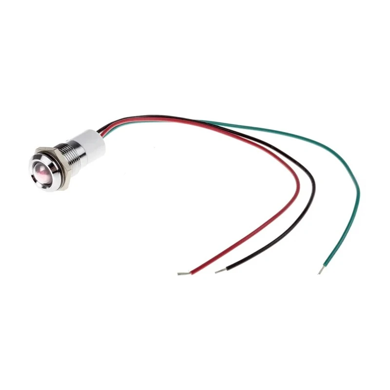 RS PRO Panel Mount Indicator 12V DC 20mA Lead Wire Termination IP67 Silver Bezel Prominent 722-7394