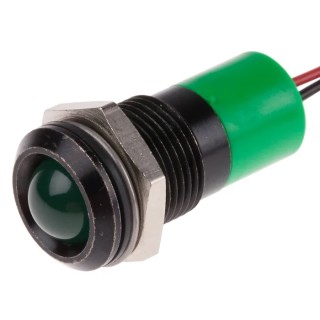 RS PRO Green Panel Mount Indicator 24V DC 20mA Lead Wire Termination IP67 Prominent Bezel 722-7441