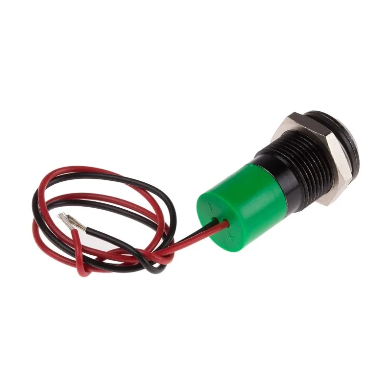 RS PRO Green Panel Mount Indicator 24V DC 20mA Lead Wire Termination IP67 Prominent Bezel 722-7441