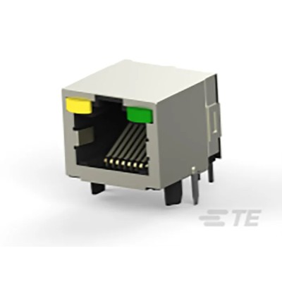 TE Connectivity RJ45 Connector Male Board Mount Cat5 Shielded Right Angle 2 Port 8 Way RJ45