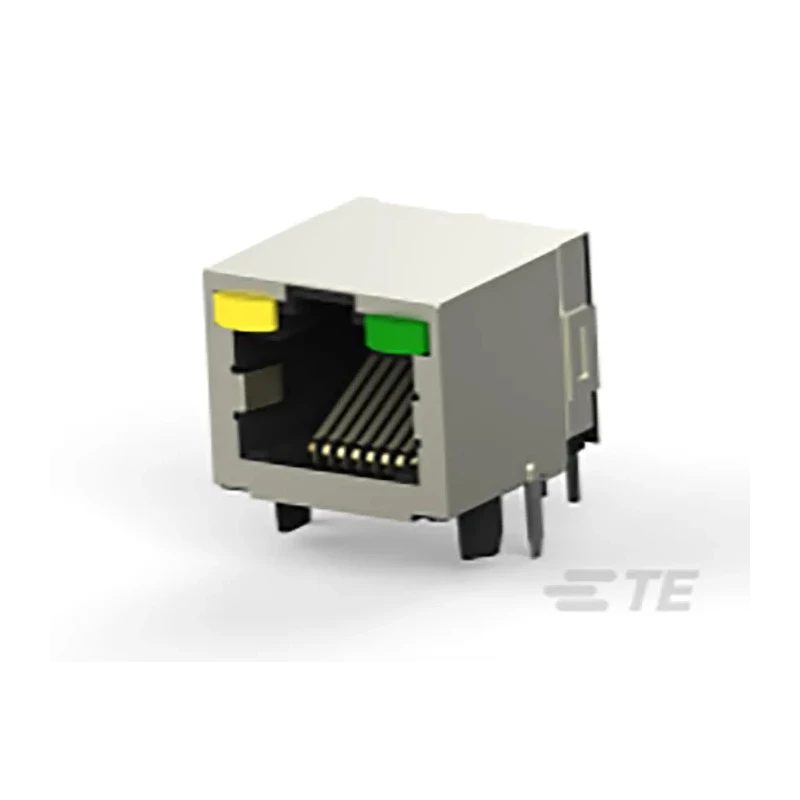 TE Connectivity RJ45 Connector Male Board Mount Cat5 Shielded Right Angle 2 Port 8 Way RJ45