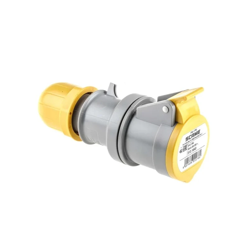 Scame Industrial Power Connector 16A 110V IP44 Yellow Cable Mount 2P+PE Optima IP44