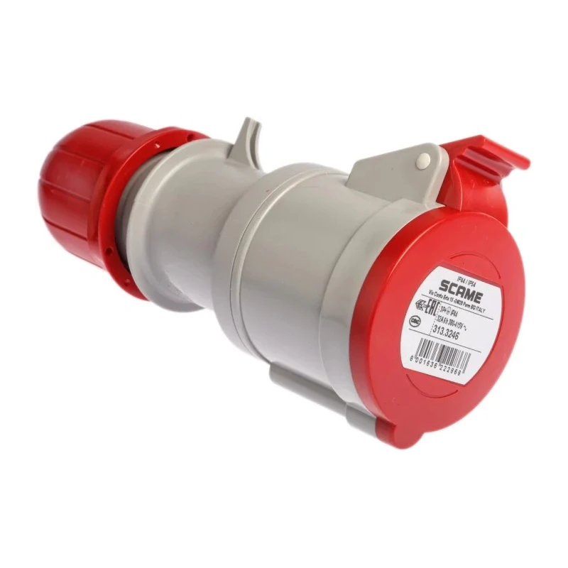Scame Industrial Power Connector 32A 415V IP44 Red Cable Mount IP44