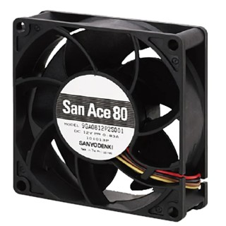 Sanyo Denki 9GA Series Axial Fan, 24V DC, 146.9 m³/h Airflow, 10.1 W Power, 420 mA Current, 80mm Square Frame 9GA0824P2S001