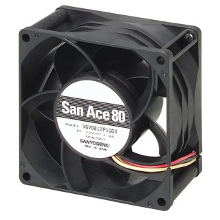 Sanyo Denki 9GV Series Axial Fan 12V DC 45.6W 3.8A 10200 RPM 234.5 m³/h 80 mm Square Frame 9GV0812P1G031