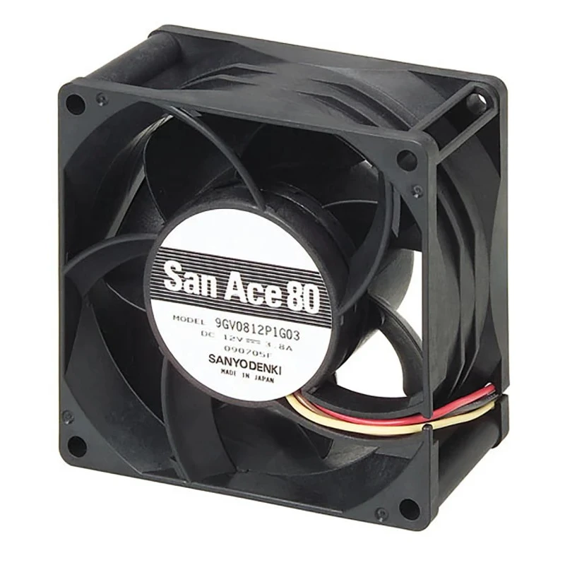 Sanyo Denki 9GV Series Axial Fan 12V DC 45.6W 3.8A 10200 RPM 234.5 m³/h 80 mm Square Frame 9GV0812P1G031