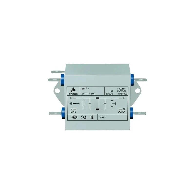 TDK EMC Filter 10 A 250V AC/DC 50Hz 60Hz Tab Termination 1 Phase B84111A0000A110