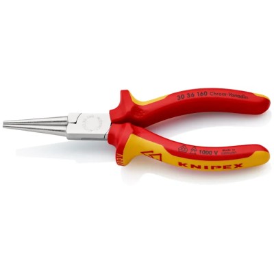 Knipex 1-Piece Round Nose Plier, 160mm Overall Length, 41mm Jaw, VDE/1000V Approved 30 36 160