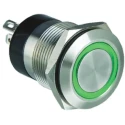 Bulgin Illuminated Momentary Push Button Switch Panel Mount 19.2 mm Cutout SPST Green LED IP66 24 V dc MPI002