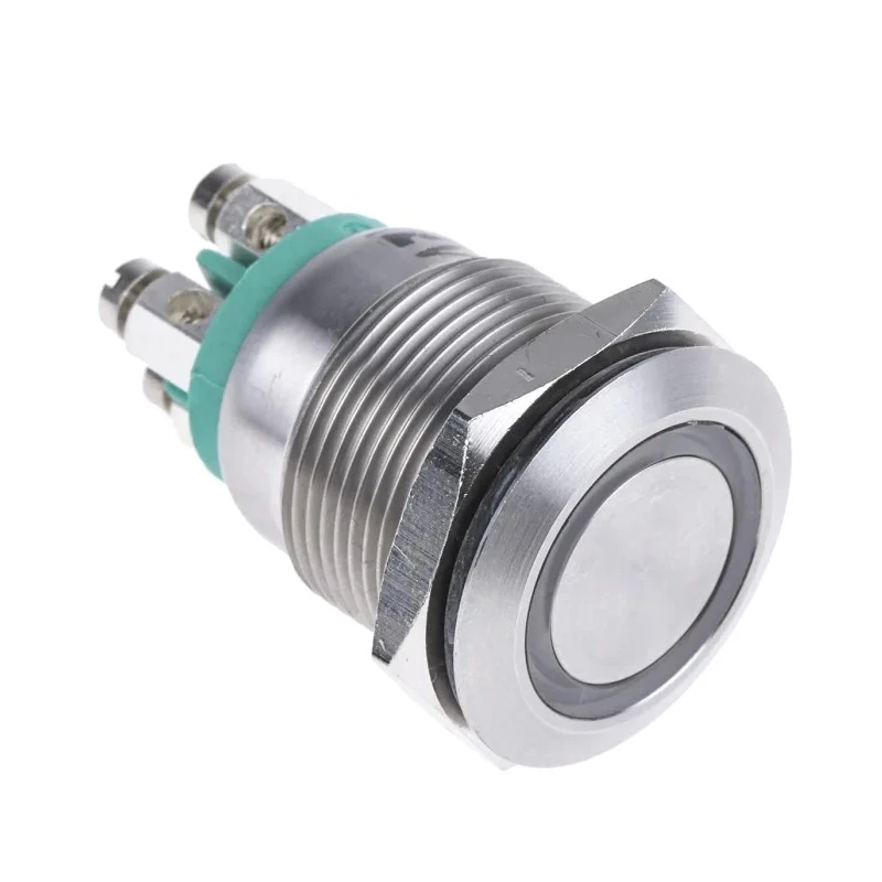 Bulgin Illuminated Push Button Switch 19.2mm Panel Cutout, Momentary SPST, Green LED, IP66, 24V DC MPI002/TE/GN/12