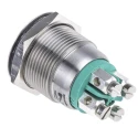 Bulgin Illuminated Push Button Switch 19.2mm Panel Cutout, Momentary SPST, Green LED, IP66, 24V DC MPI002/TE/GN/12
