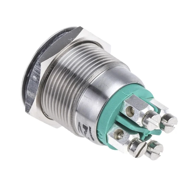 Bulgin Illuminated Push Button Switch 19.2mm Panel Cutout, Momentary SPST, Green LED, IP66, 24V DC MPI002/TE/GN/12