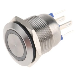Bulgin Illuminated Momentary Push Button Switch Panel Mount 19.2 mm Cutout SPST Blue LED IP66 24 V dc MPI002