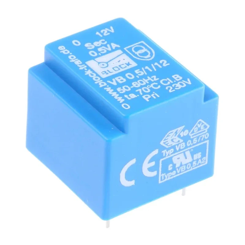 Block PCB Transformer 12 V ac 1 Output Pin, 0.5 VA, C-UL-US, ENEC 10 (VDE) VB 0,5/1/12