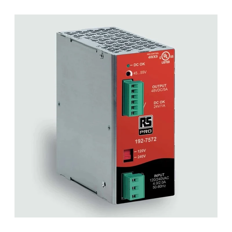 RS PRO Switched Mode DIN Rail Power Supply 345 V DC, 265 V AC AC/DC Input 55 V DC, 10 A Output, 240 W CPSB1