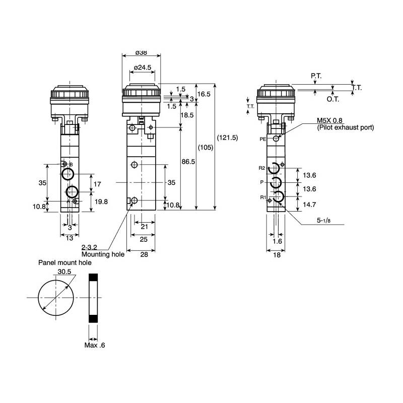 SMC Push Button Pneumatic Manual Control Valve VZM500 Series Rc 1/8 Thread 5/2 Function 0.7 MPa Max Pressure VZM550-01-33