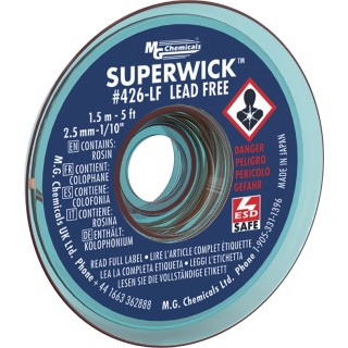 Super Wick Lead Free No Clean De-Soldering Braid, Width 2.5mm, Length 1.5m 426-LF